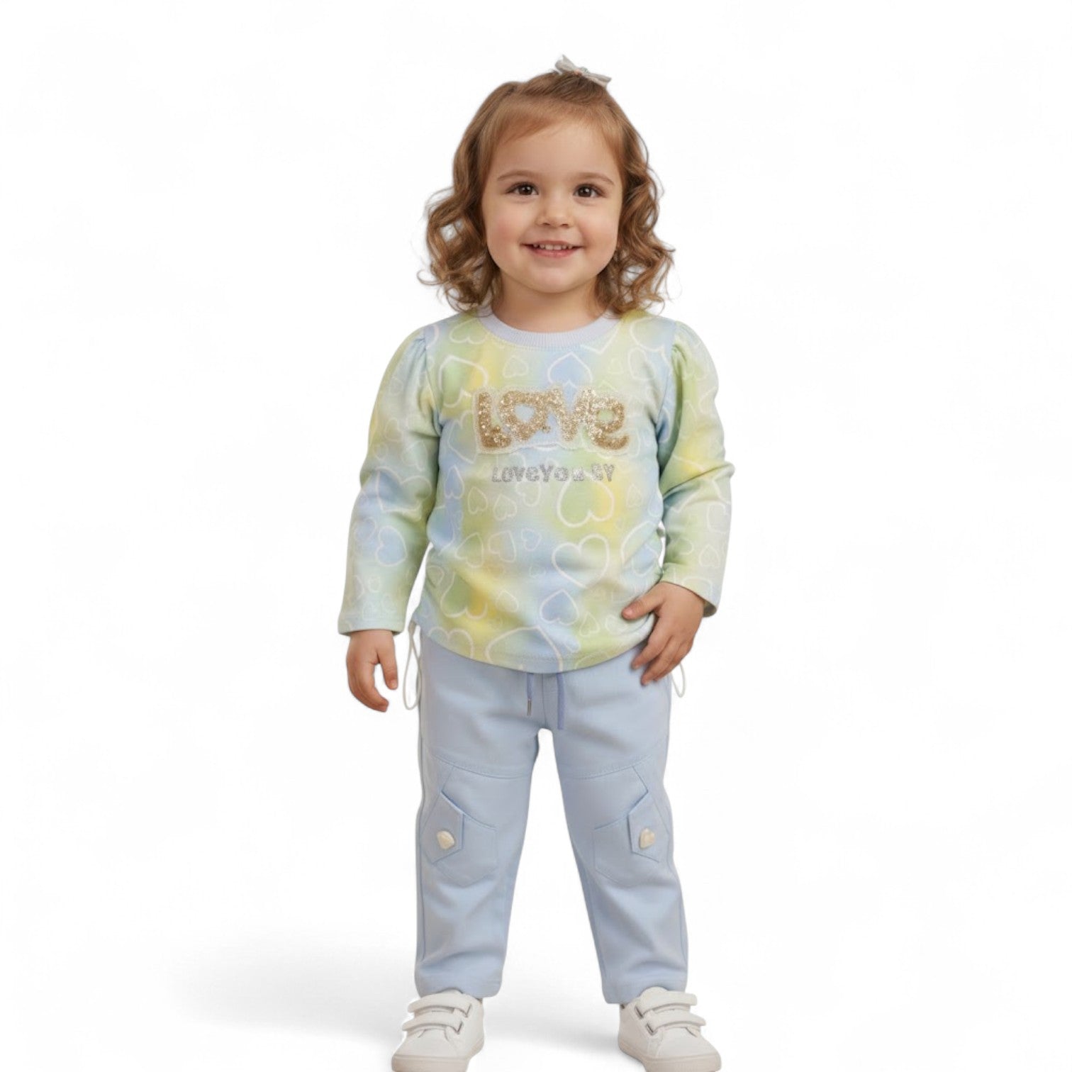 Trendy Girls “Love” Sequin Top and Cargo Pants