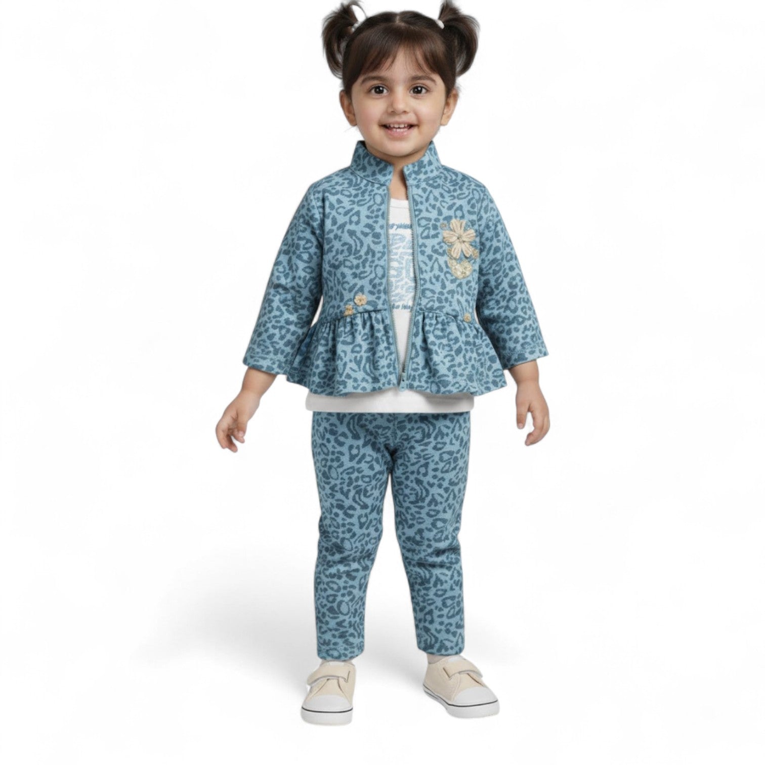 Girls 3-Piece Leopard Print Peplum Jacket Set