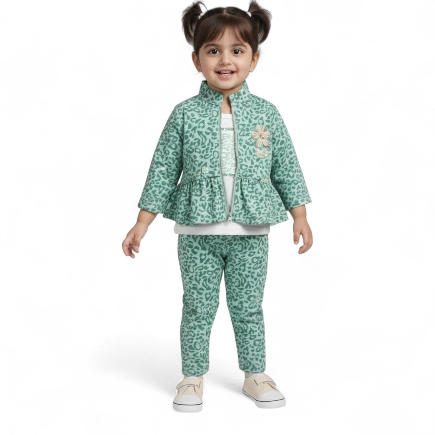 Girls 3-Piece Leopard Print Peplum Jacket Set