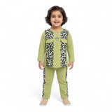 Girls Leopard Panel Jacquard Top & Pants Set