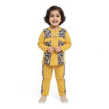 Girls Leopard Panel Jacquard Top & Pants Set